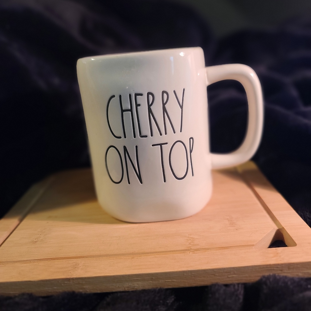 Black and White Ceramic Mug with Handwritten Text